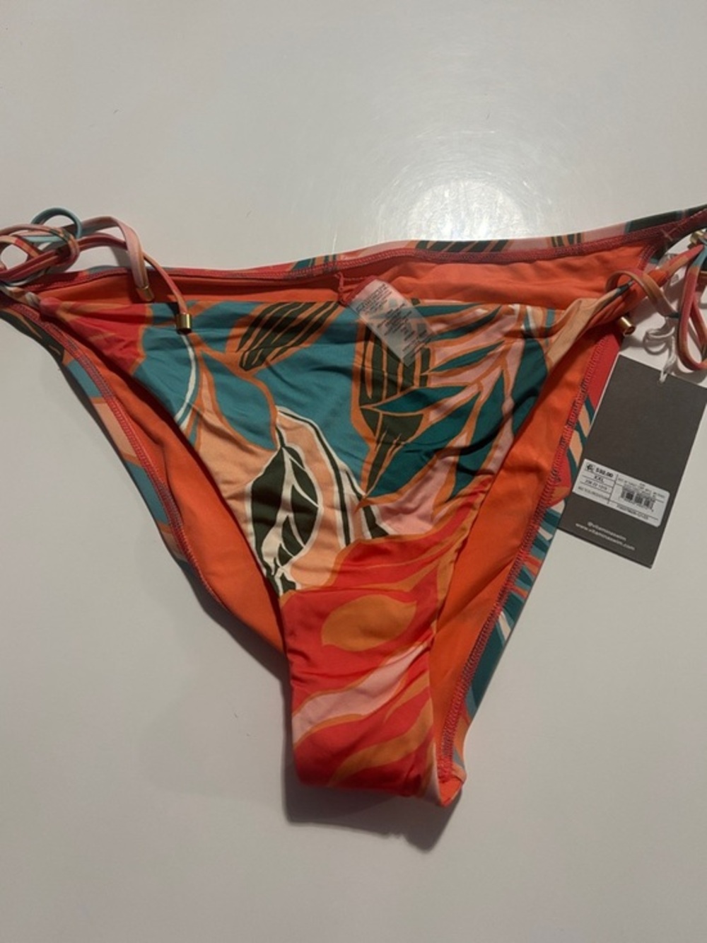 Vitamin A Orange Multi Leaf-Print Tie-Side Bikini Bottom
